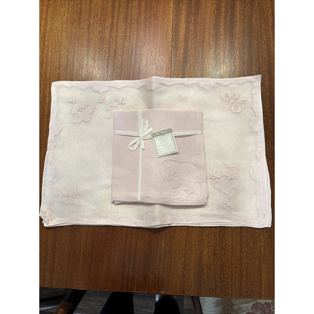SFERRA Classico 100% Linen Pink Placemats & Napkins Set Of 4 Designer Quality